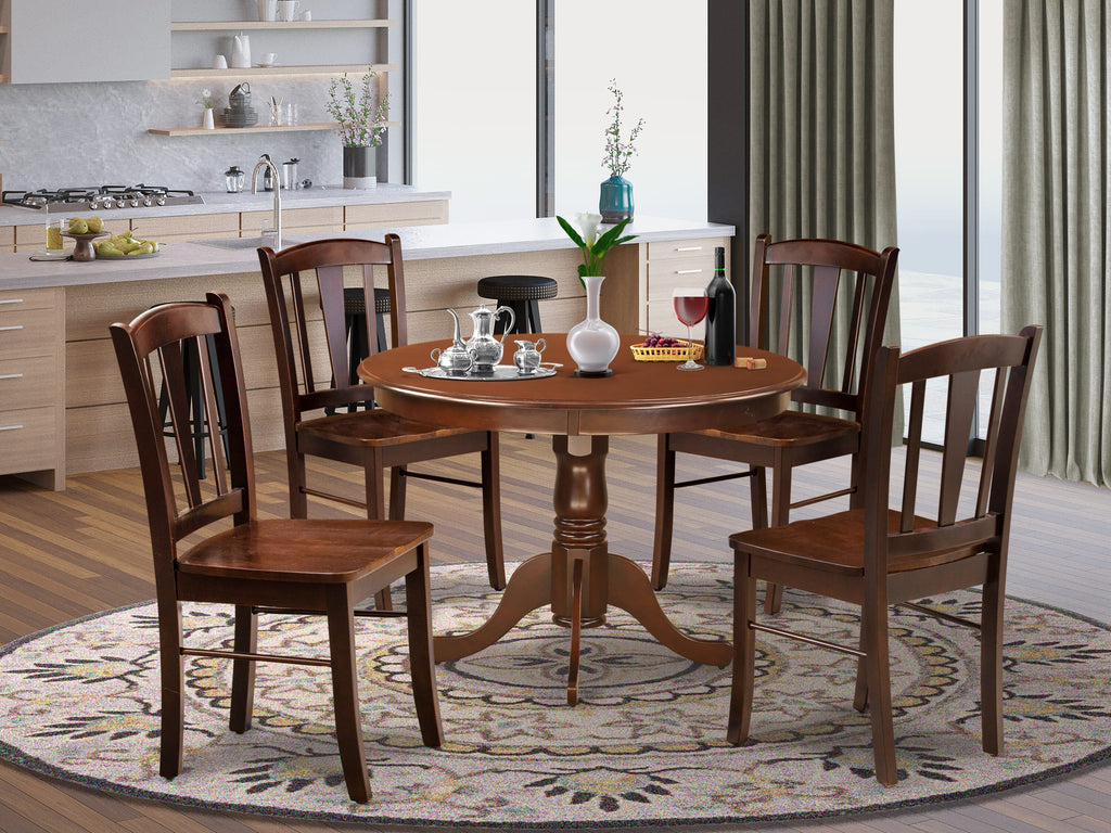 HLDL5-HML-9 Elegant 5-Piece Dining Ensemble with Round Table & 4 Chairs in Rich Wood Finish