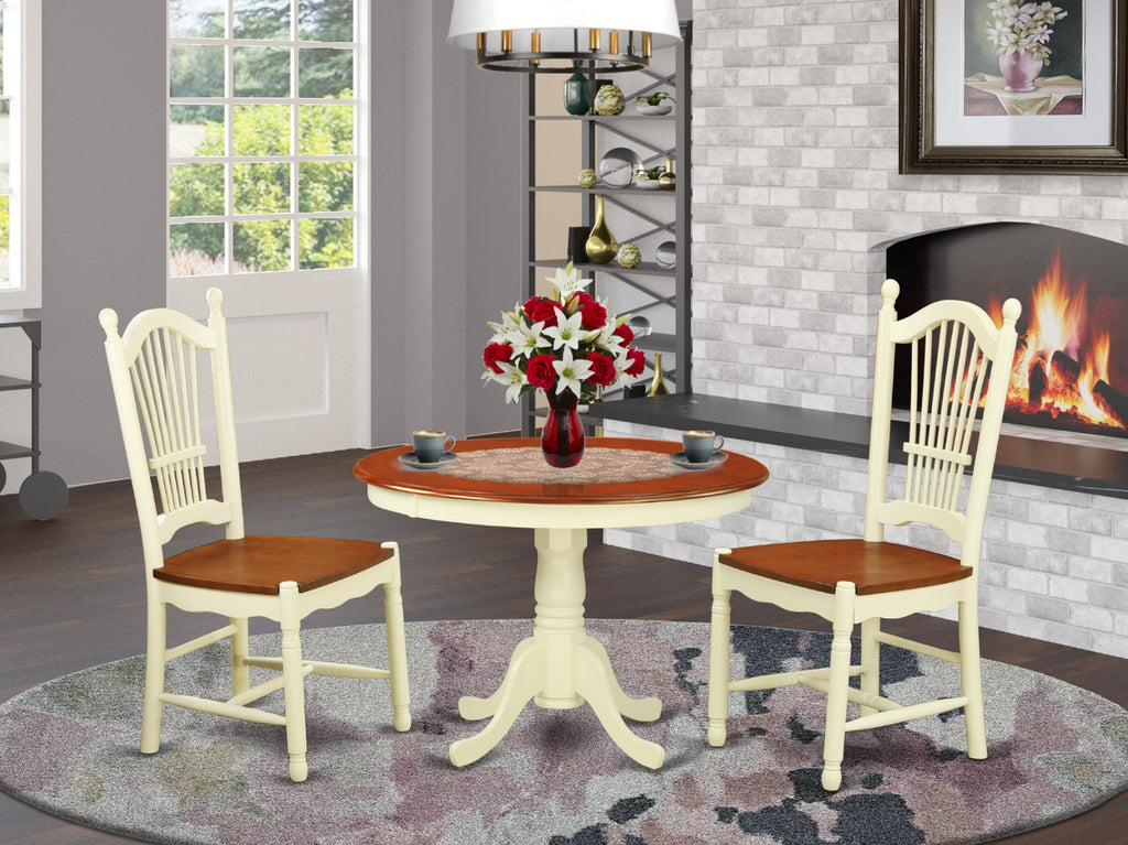 HLDO3-AN0-N Charming 3-Piece Set Round Table & Pair of Seating, Buttermilk & Cherry Finish Dining Bundle