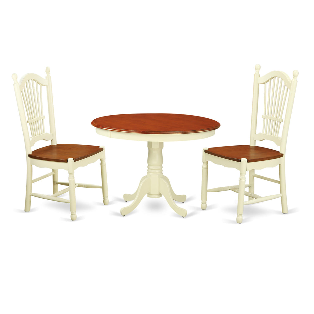 HLDO3-AN0-N Charming 3-Piece Set Round Table & Pair of Seating, Buttermilk & Cherry Finish Dining Bundle