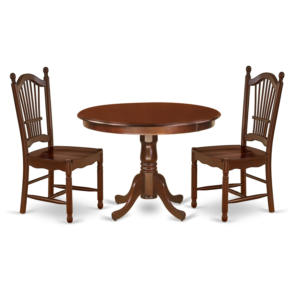 HLDO3-V4Z-D 3-Piece Dining Ensemble Includes Circular Table with Base and Pair of Seating, 42x42 Mahogany