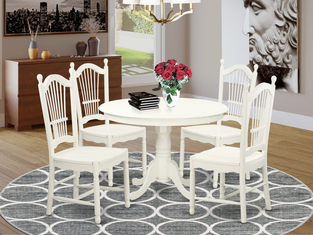 HLDO5-ZUC-8 5-Piece Dining Set Ensemble with 4 Chairs and a Circular Table in Linen White Shade