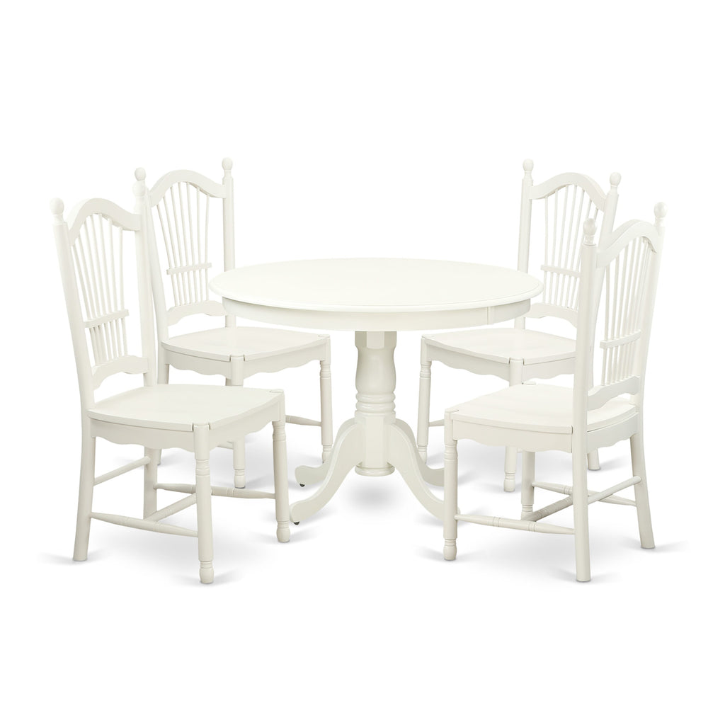 HLDO5-ZUC-8 5-Piece Dining Set Ensemble with 4 Chairs and a Circular Table in Linen White Shade