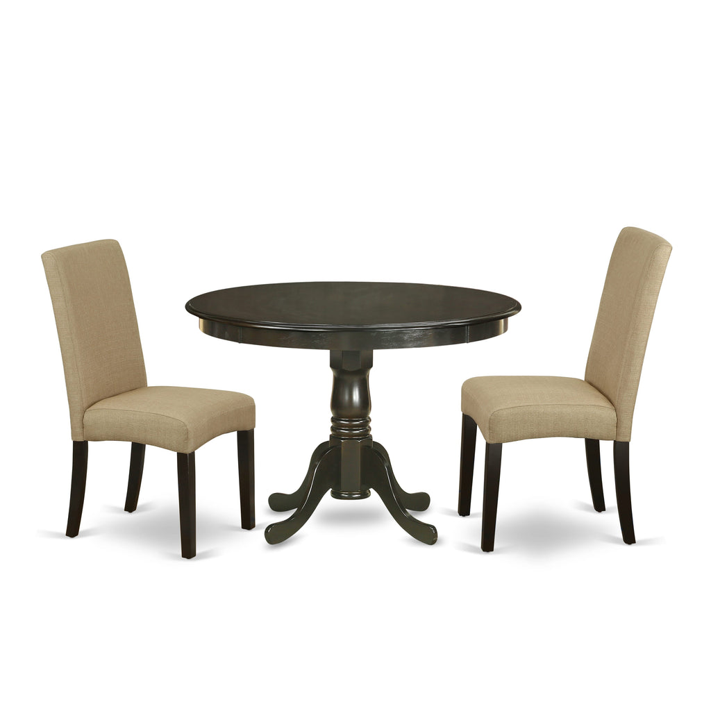 HLDR3-LYD-SD Dining Set with Round Pedestal Table and 2 Upholstered Chairs, 42x42 Cappuccino