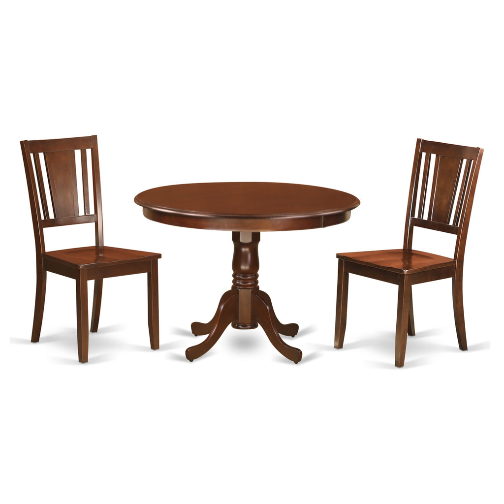 HLDU3-D4N-N 3-Piece Dining Set with Round Table & Chairs, Elegant Mahogany Finish