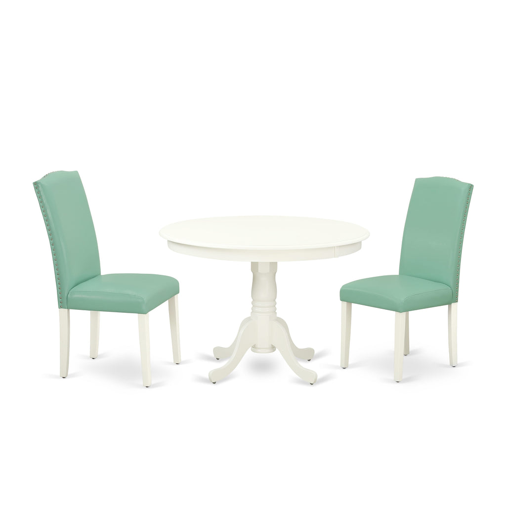 HLEN3-C6B-T5 3 Piece Kitchen Dining Set with Round Table & Two Chairs in Leather Style