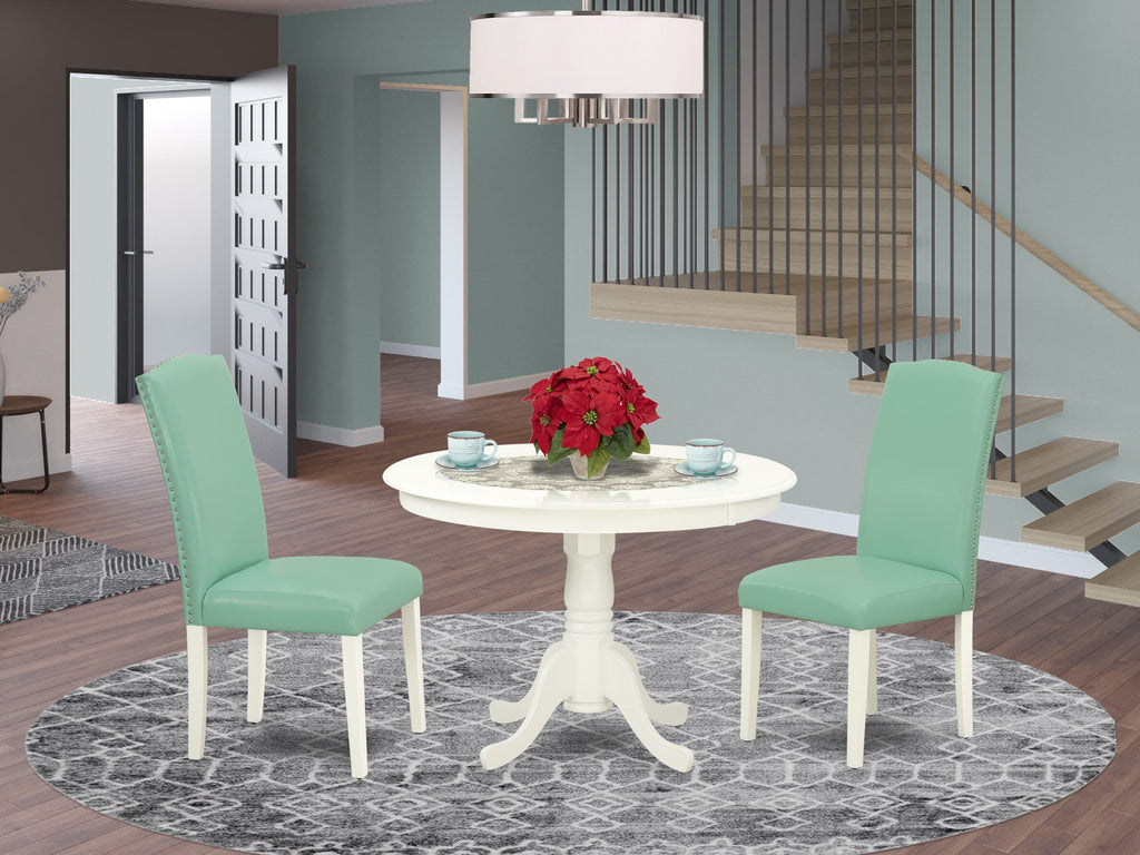HLEN3-C6B-T5 3 Piece Kitchen Dining Set with Round Table & Two Chairs in Leather Style