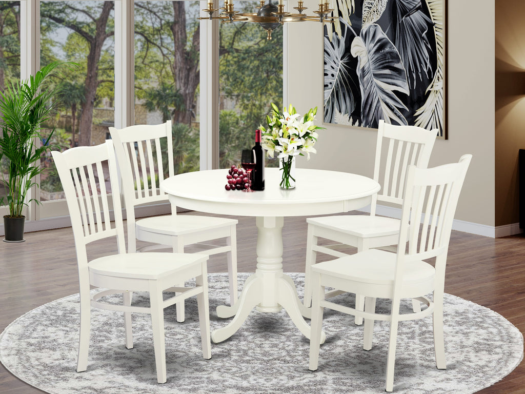 HLGR5-8I6-1 5-Piece Dining Set Featuring Round Dinner Table with Pedestal and Four Chairs in Linen Finish, 42 x 42 Inches
