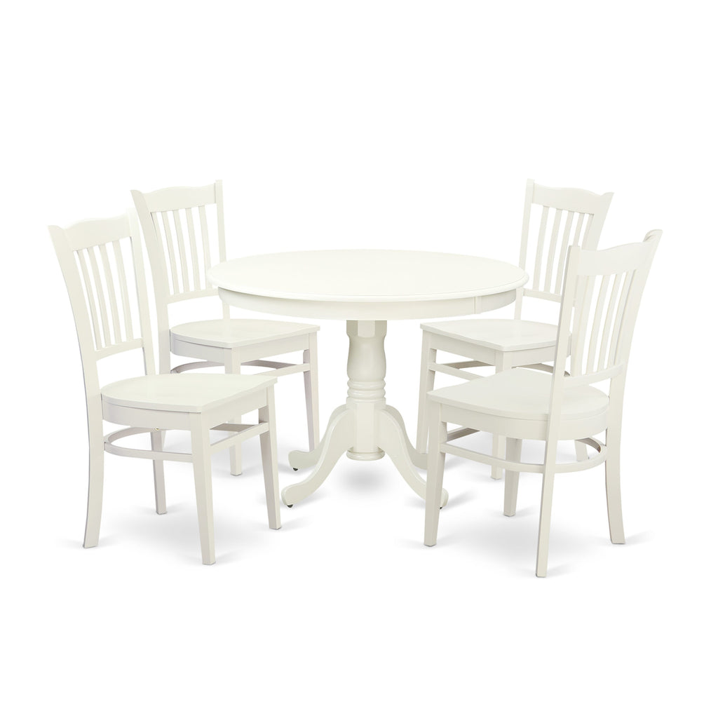 HLGR5-8I6-1 5-Piece Dining Set Featuring Round Dinner Table with Pedestal and Four Chairs in Linen Finish, 42 x 42 Inches