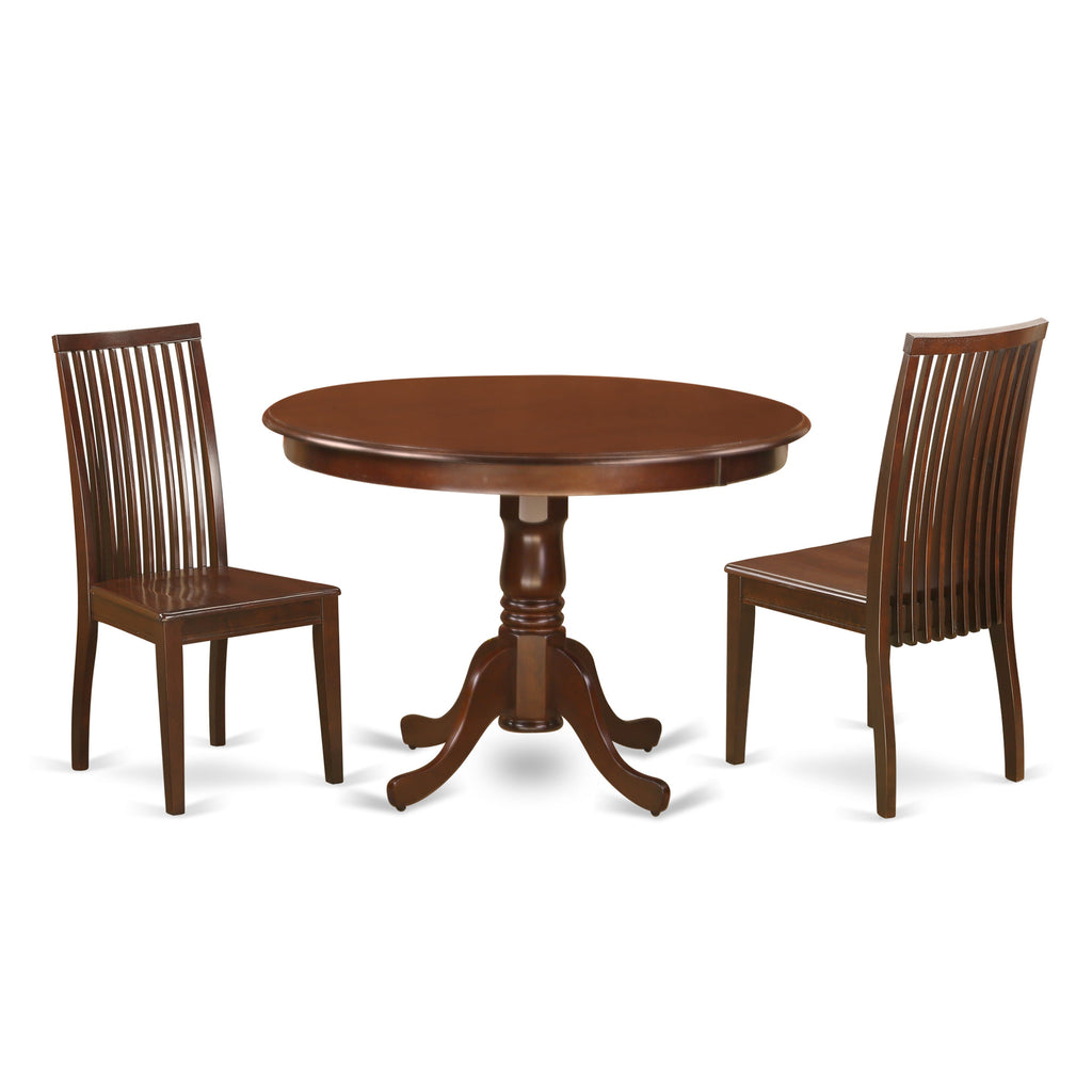 HLIP3-B0W-O Round Pedestal Dining Ensemble with Two Chairs - 3 Piece Modern Set, 42 Inch, Wood