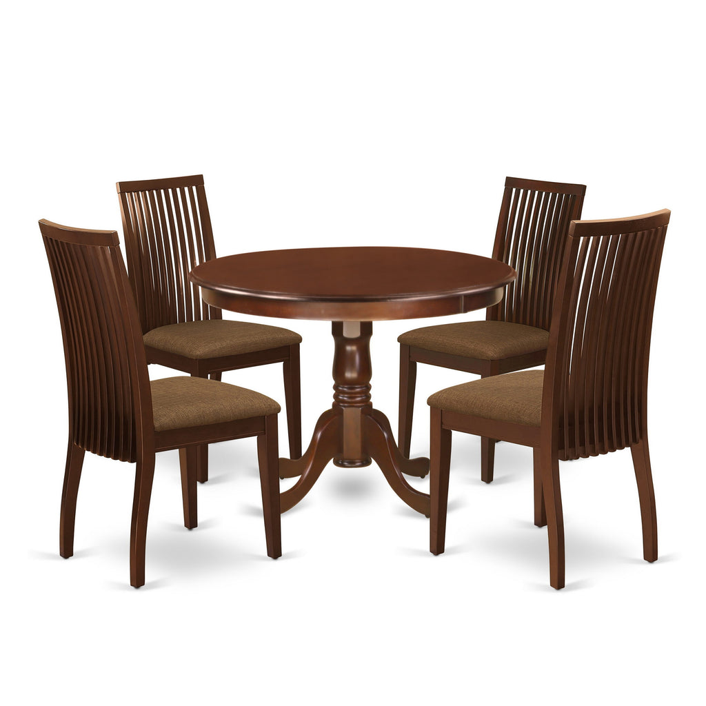 HLIP5-SCC-T 5-Piece Dining Set with Round Table and 4 Linen Chairs for 4, 42x42 In