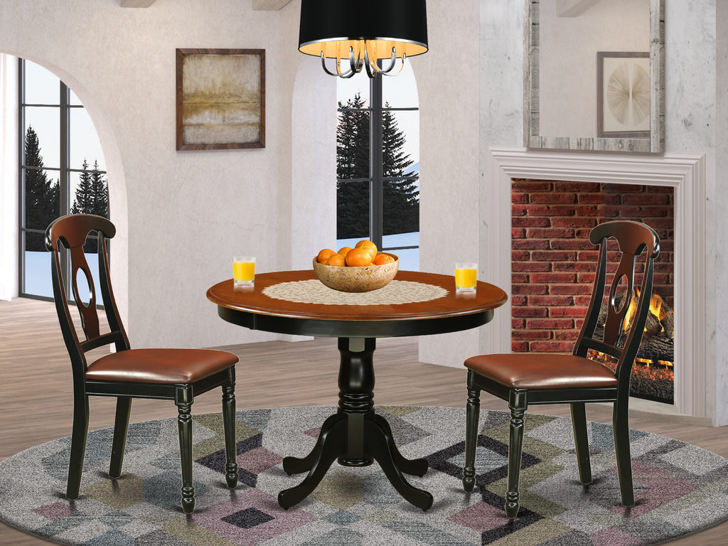 HLKE3-JHO-DR Elegant 3-Piece Dining Collection with Round Pedestal Table and Faux Leather Chairs, 42-in Black & Cherry