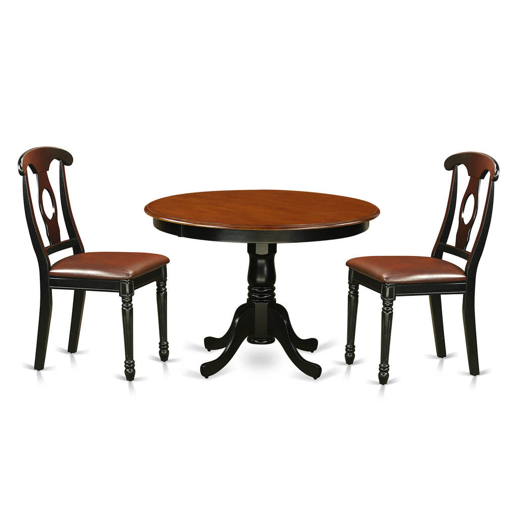 HLKE3-JHO-DR Elegant 3-Piece Dining Collection with Round Pedestal Table and Faux Leather Chairs, 42-in Black & Cherry