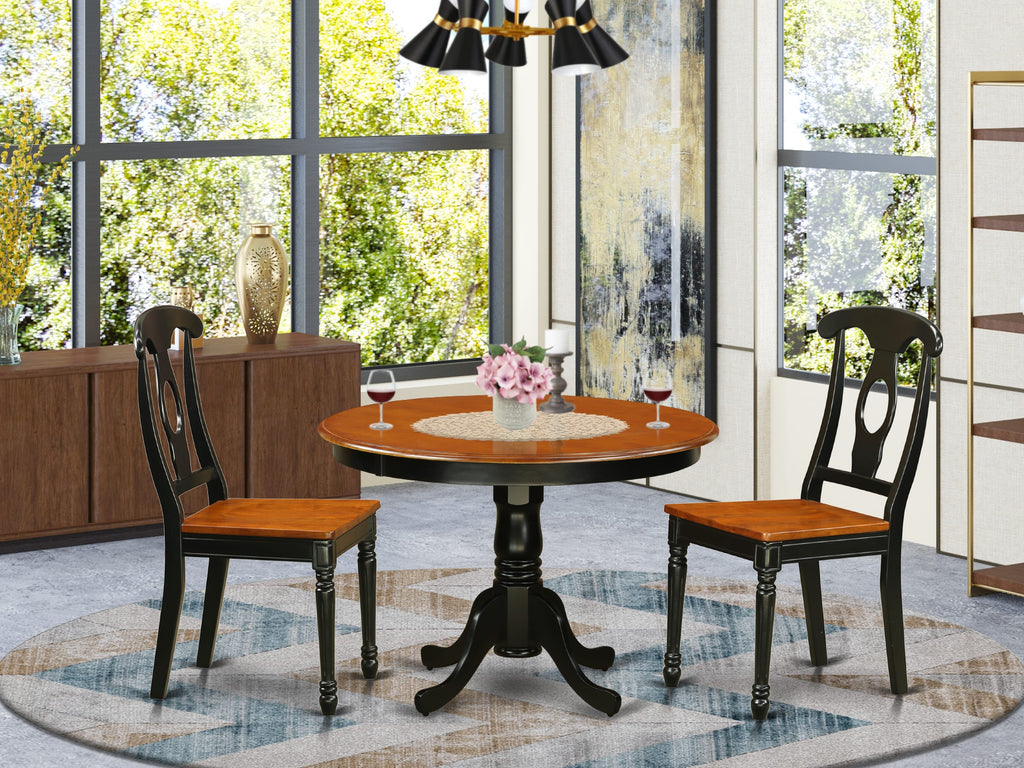 HLKE3-ULG-E Pedestal Round Dining Table Set with Two Chairs in Black & Cherry, 42x42 Size