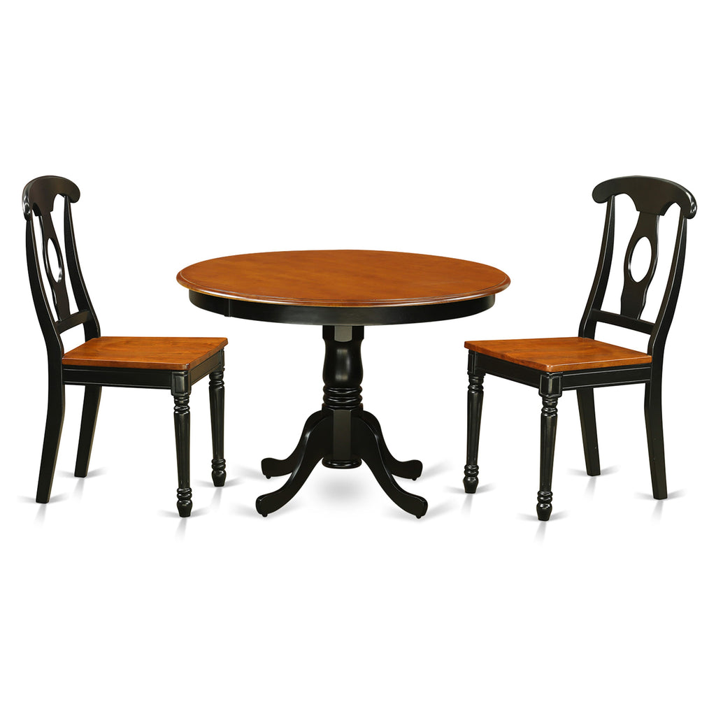 HLKE3-ULG-E Pedestal Round Dining Table Set with Two Chairs in Black & Cherry, 42x42 Size