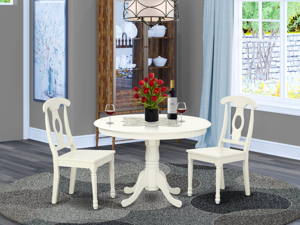 HLKE3-SNP-C Enchanting 3-Piece Dining Set with Elegantly Crafted Round Table and Two Comfortable Seating, 42x42 Inch, Bright Linen Finish