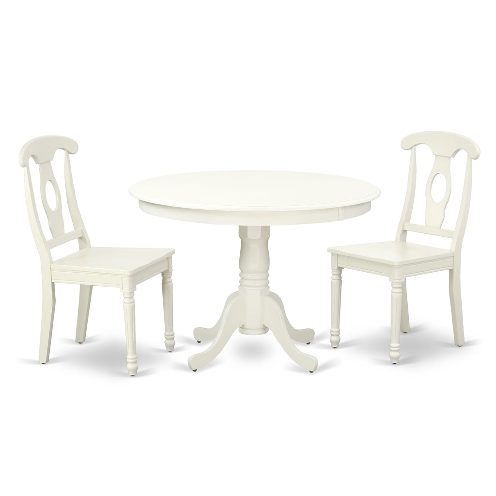 HLKE3-SNP-C Enchanting 3-Piece Dining Set with Elegantly Crafted Round Table and Two Comfortable Seating, 42x42 Inch, Bright Linen Finish