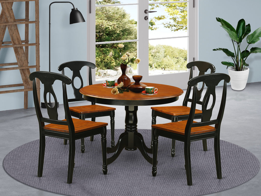 HLKE5-SQR-N Elegant 5-Piece Round Dining Room Set with Pedestal Table and Four Chairs, Black & Cherry Finish