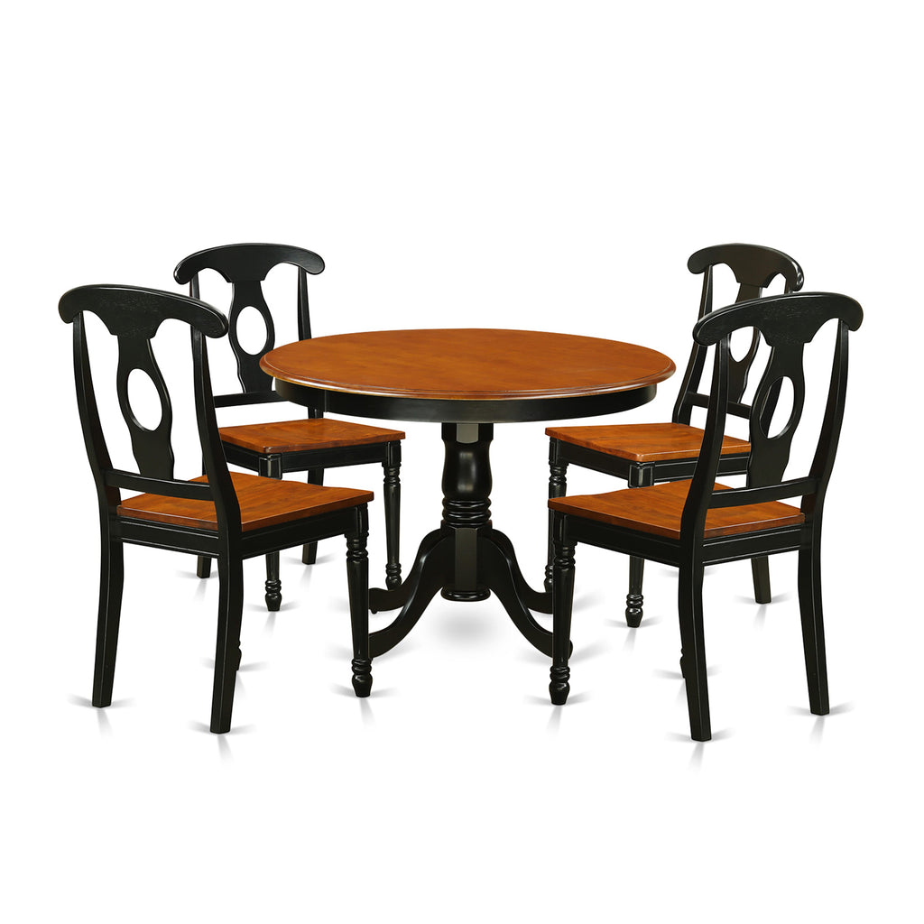 HLKE5-SQR-N Elegant 5-Piece Round Dining Room Set with Pedestal Table and Four Chairs, Black & Cherry Finish