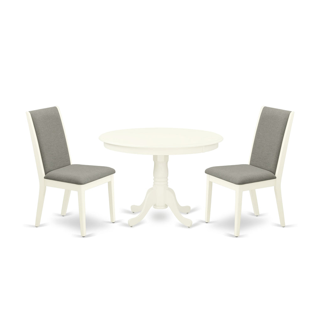 Cozy 3-Piece Dining Ensemble HLLA3-J4R-CP with Round Pedestal Table & Linen Upholstered Seats