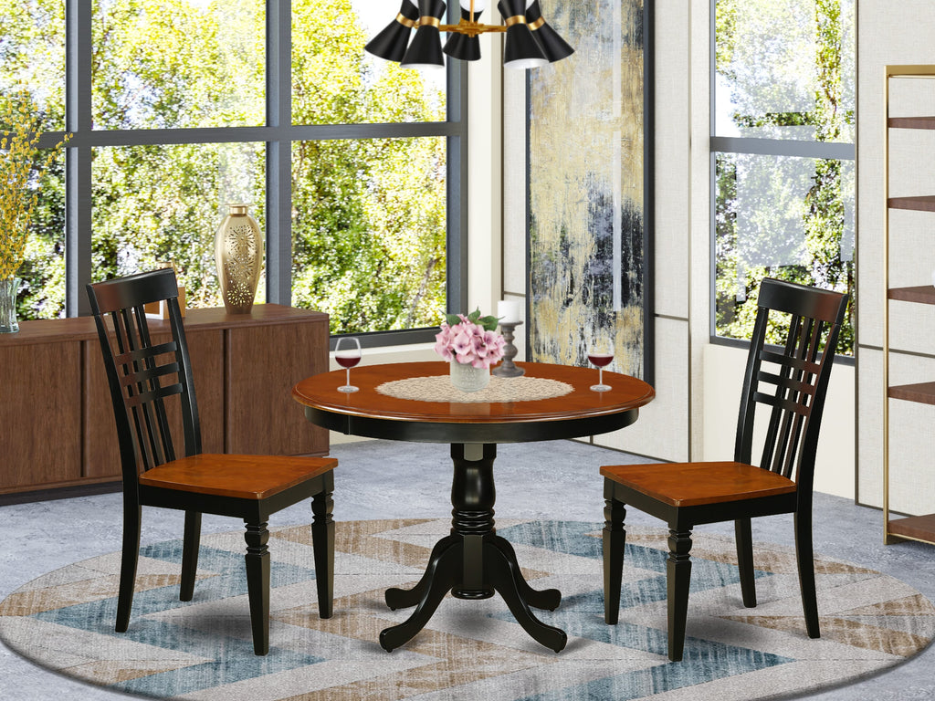 HLLG3-UVL-G 3-Piece Dining Ensemble Elegant 42 Round Pedestal Table with Two Wood Chairs - Black & Cherry Combo