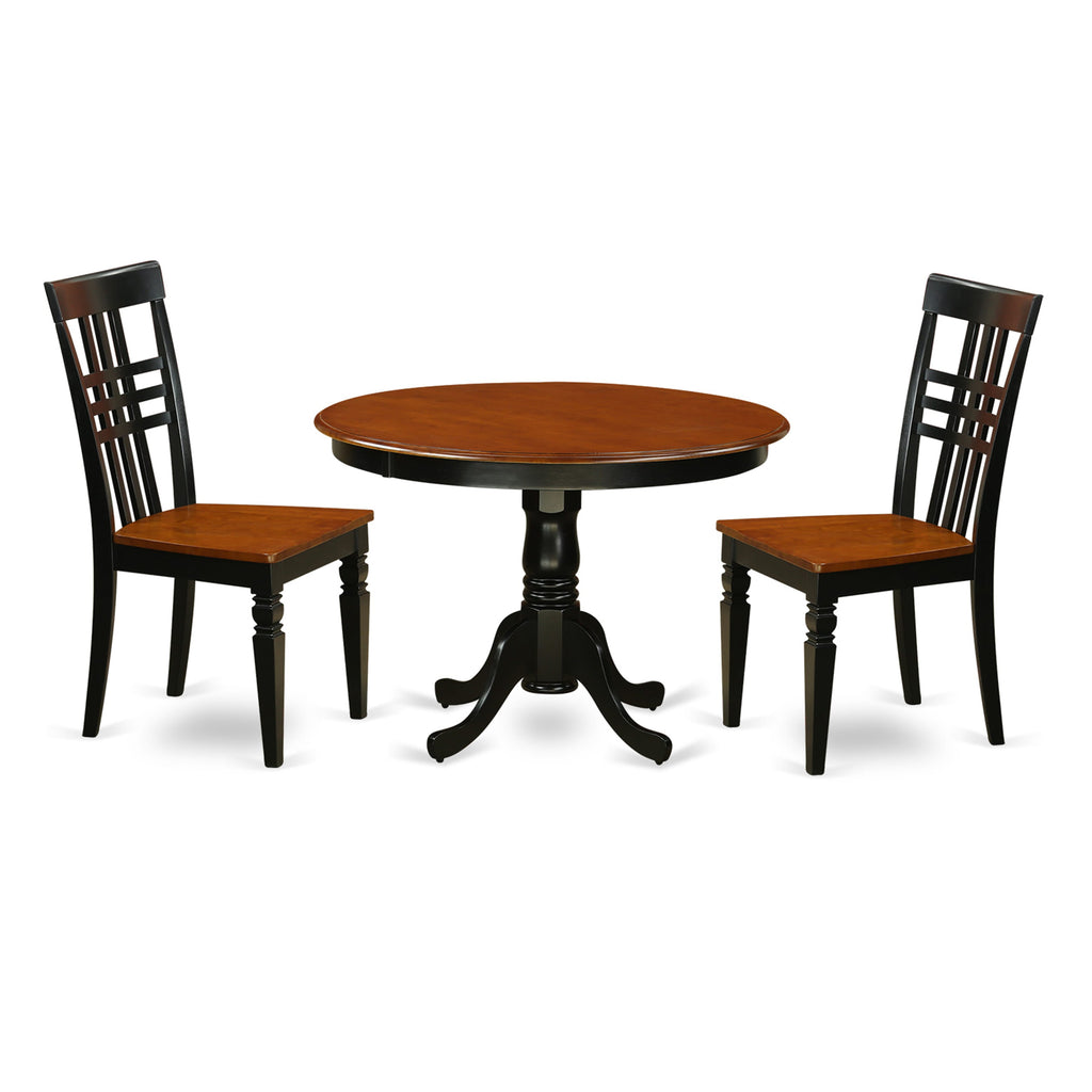 HLLG3-UVL-G 3-Piece Dining Ensemble Elegant 42 Round Pedestal Table with Two Wood Chairs - Black & Cherry Combo