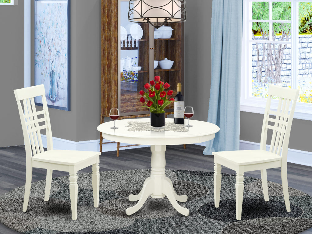 HLLG3-CCD-G New 3-Piece Dining Set with Round Table and Wood Chairs, 42 Linen White Finish