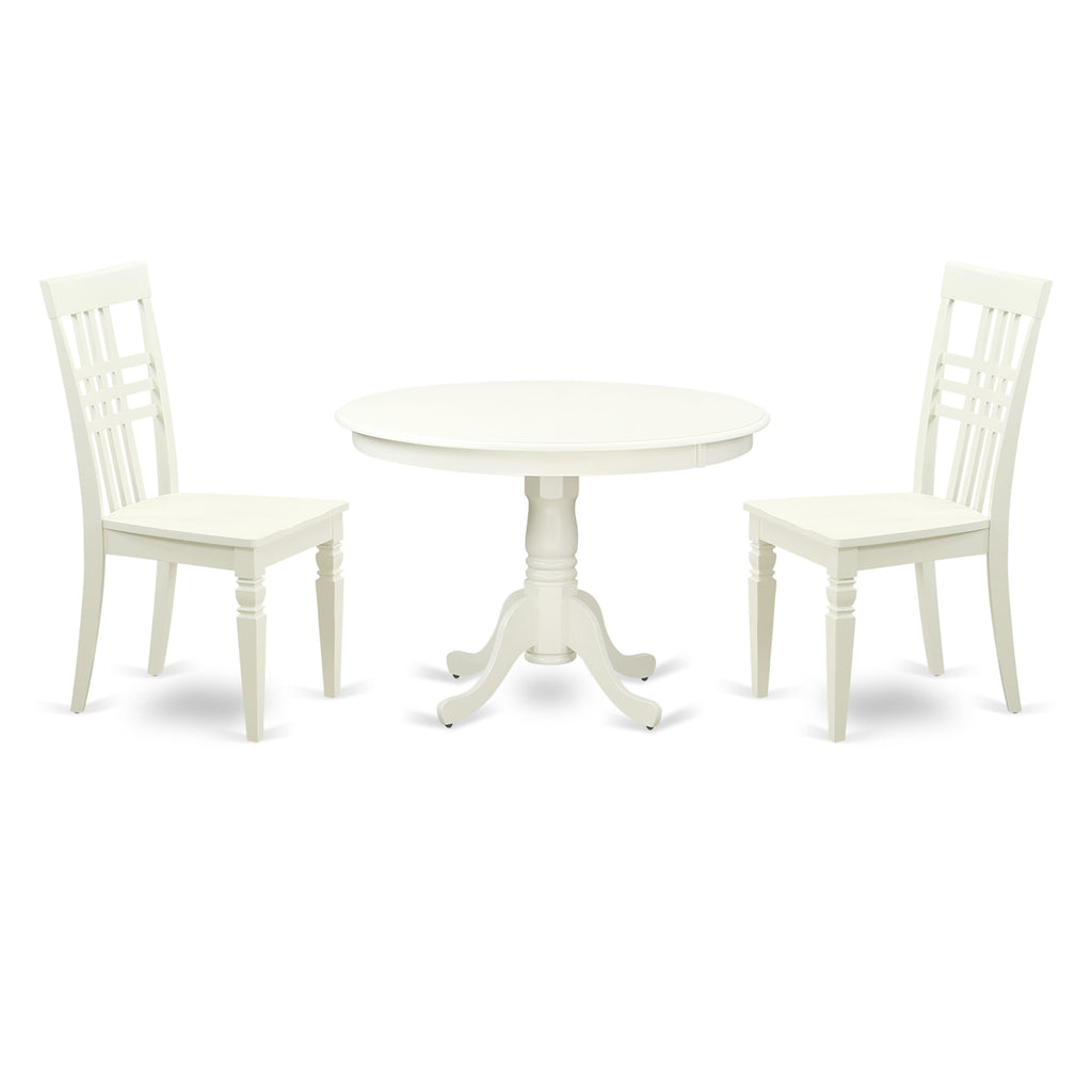 HLLG3-CCD-G New 3-Piece Dining Set with Round Table and Wood Chairs, 42 Linen White Finish