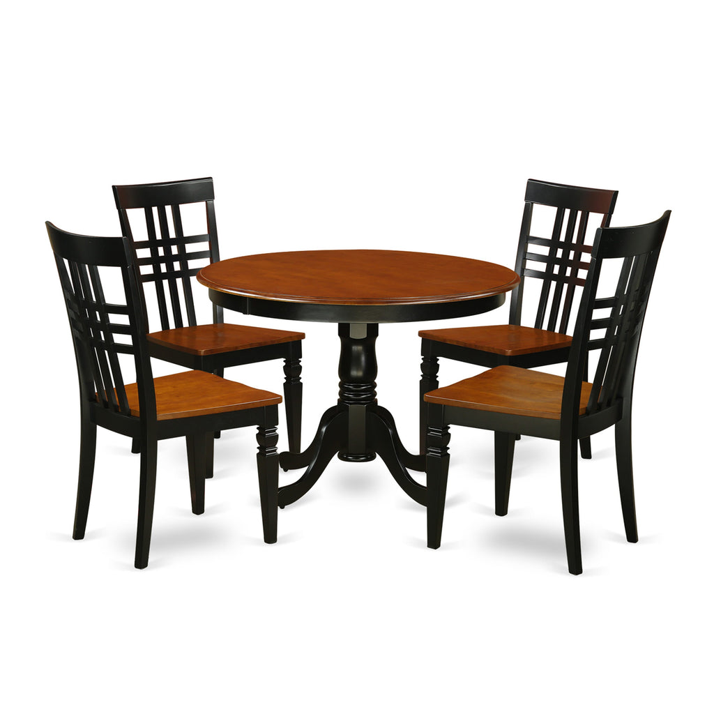 HLLG5-RFF-4 5-Piece Dining Ensemble Round Pedestal Table with 4 Chairs in Black & Cherry