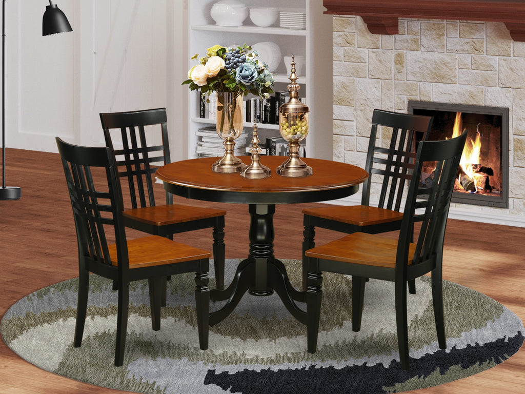 HLLG5-RFF-4 5-Piece Dining Ensemble Round Pedestal Table with 4 Chairs in Black & Cherry