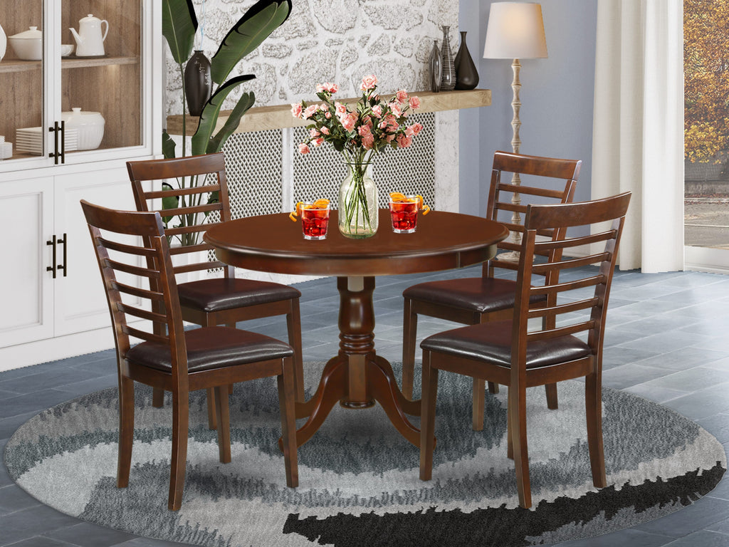 HLML5-JTO-Y3 5-Piece Mahogany Dining Ensemble with Circular Table for 4 and Leatherette Chairs