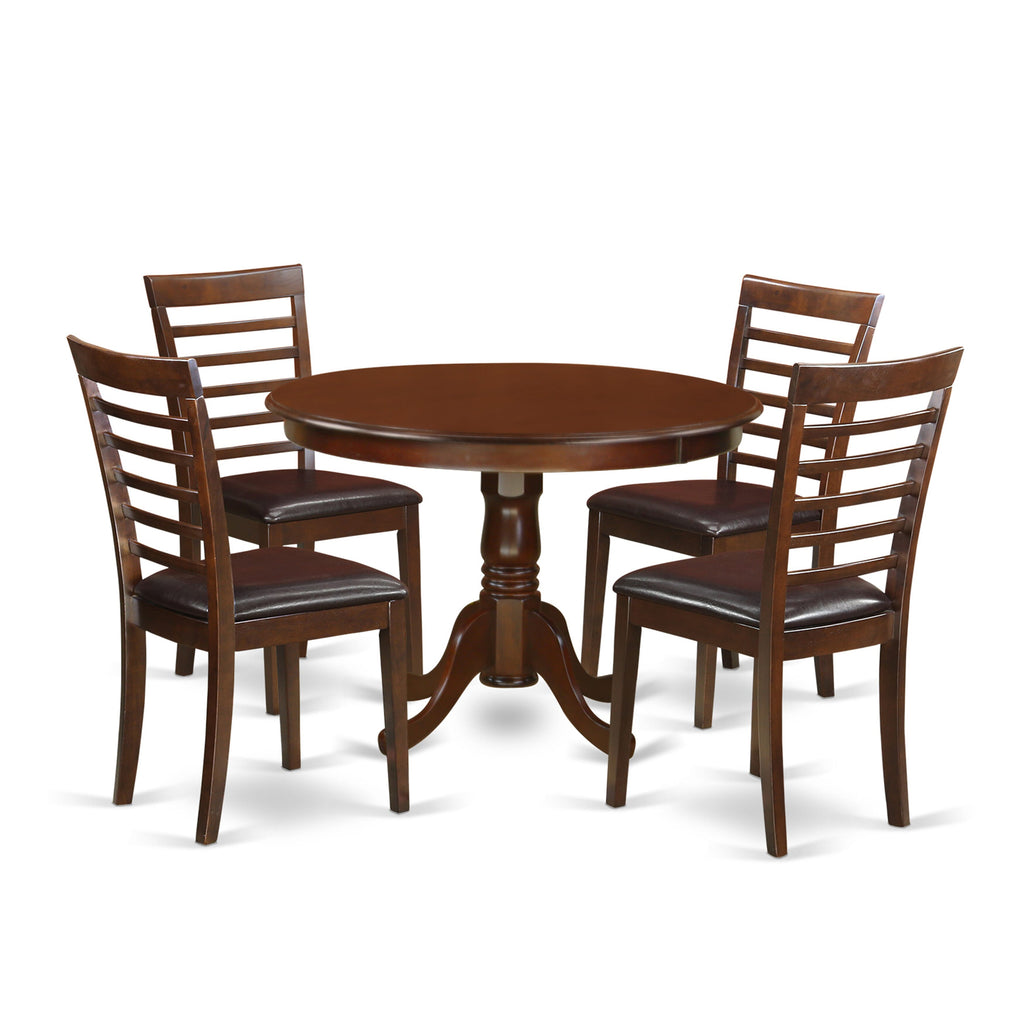 HLML5-JTO-Y3 5-Piece Mahogany Dining Ensemble with Circular Table for 4 and Leatherette Chairs