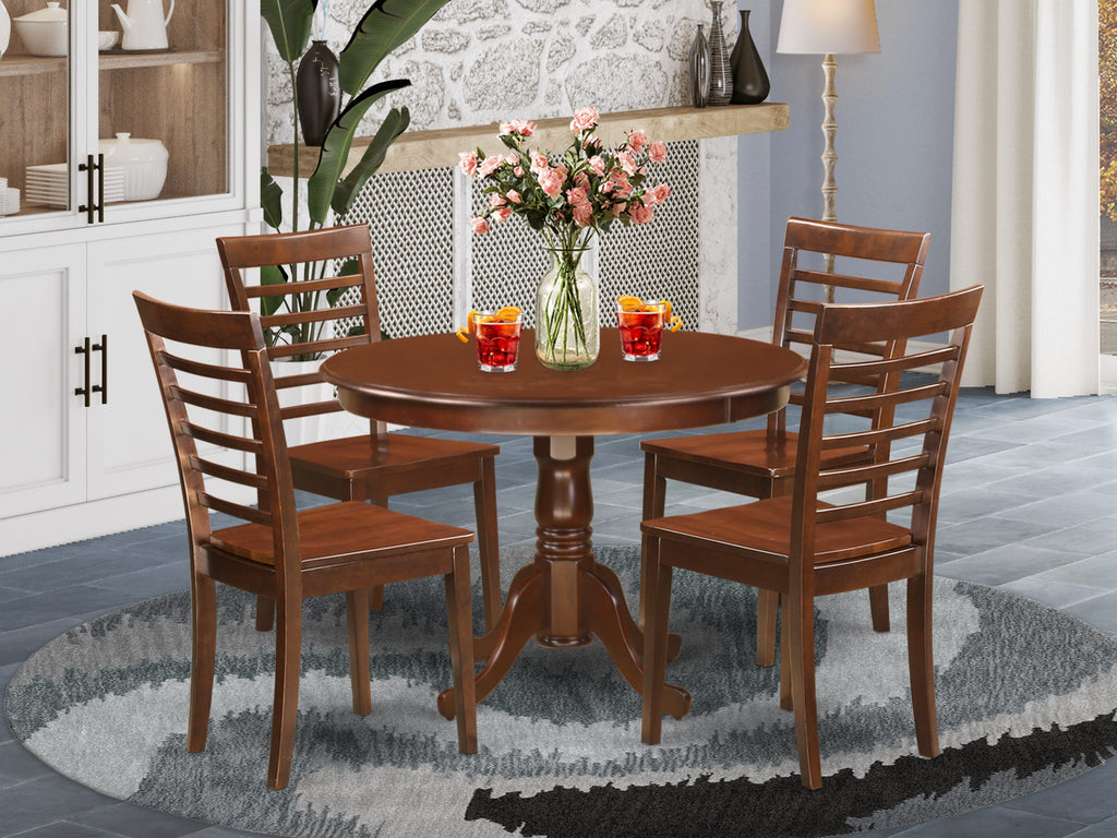 HLML5-LYL-T 5-Piece Dining Ensemble Round Pedestal Table & 4 Chairs, 42x42 Inch, in Luxe Finish