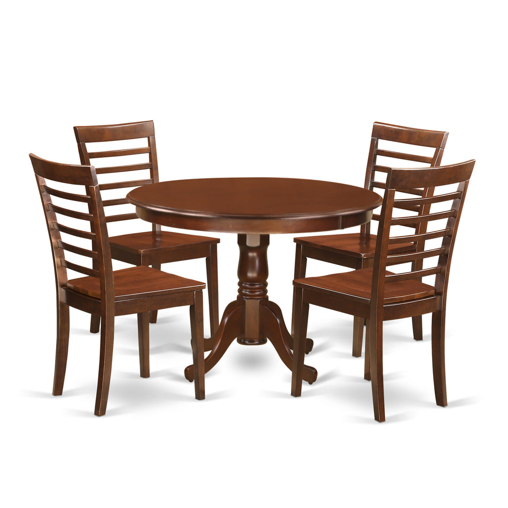 HLML5-LYL-T 5-Piece Dining Ensemble Round Pedestal Table & 4 Chairs, 42x42 Inch, in Luxe Finish
