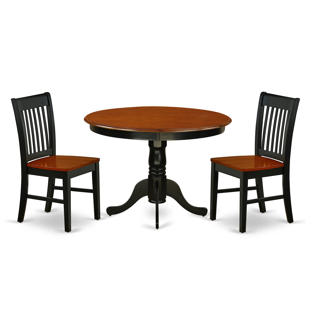 HLNO3-9UC-L Modern Black & Cherry 3-Piece Round Dining Table Set with Pedestal & 2 Chair Ensemble