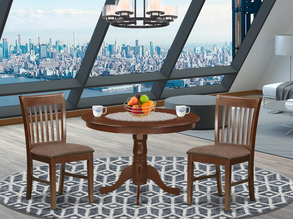 Dinner Delight Trio HLNO3-RFS-3 Table Set with Round Wood Pedestal and Upholstered Seats, 42-Inch