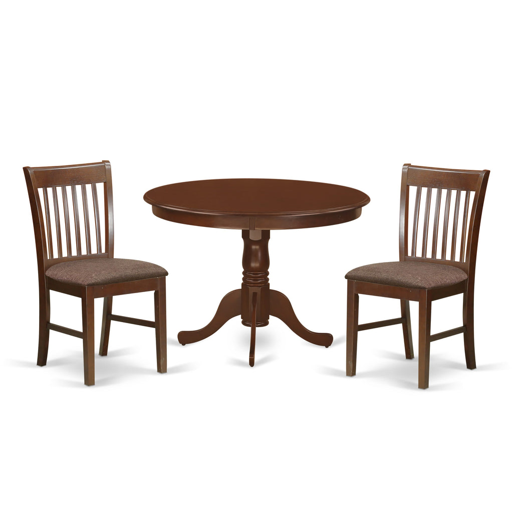 Dinner Delight Trio HLNO3-RFS-3 Table Set with Round Wood Pedestal and Upholstered Seats, 42-Inch