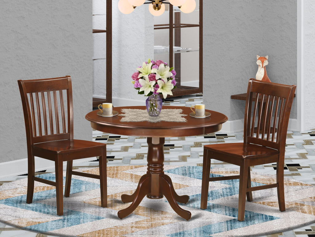 HLNO3-9WP-V 3-Piece Dining Set Ideal for Compact Areas, Includes Round Table & 2 Wooden Chairs, 42x42 Mahogany