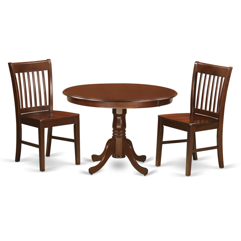 HLNO3-9WP-V 3-Piece Dining Set Ideal for Compact Areas, Includes Round Table & 2 Wooden Chairs, 42x42 Mahogany