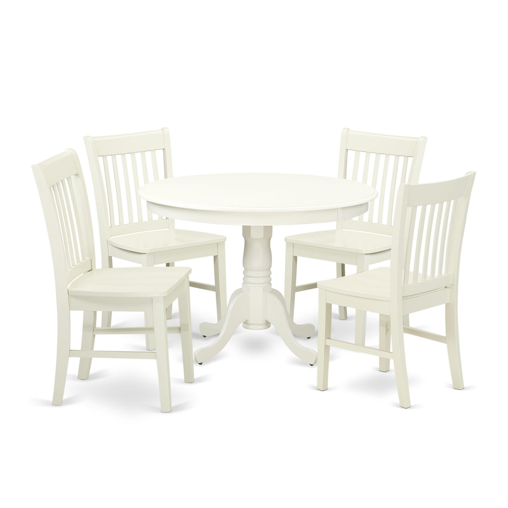 5-Piece Dining Ensemble for Four HLNO5-AEF-0 White Pedestal Table with Matching Chairs