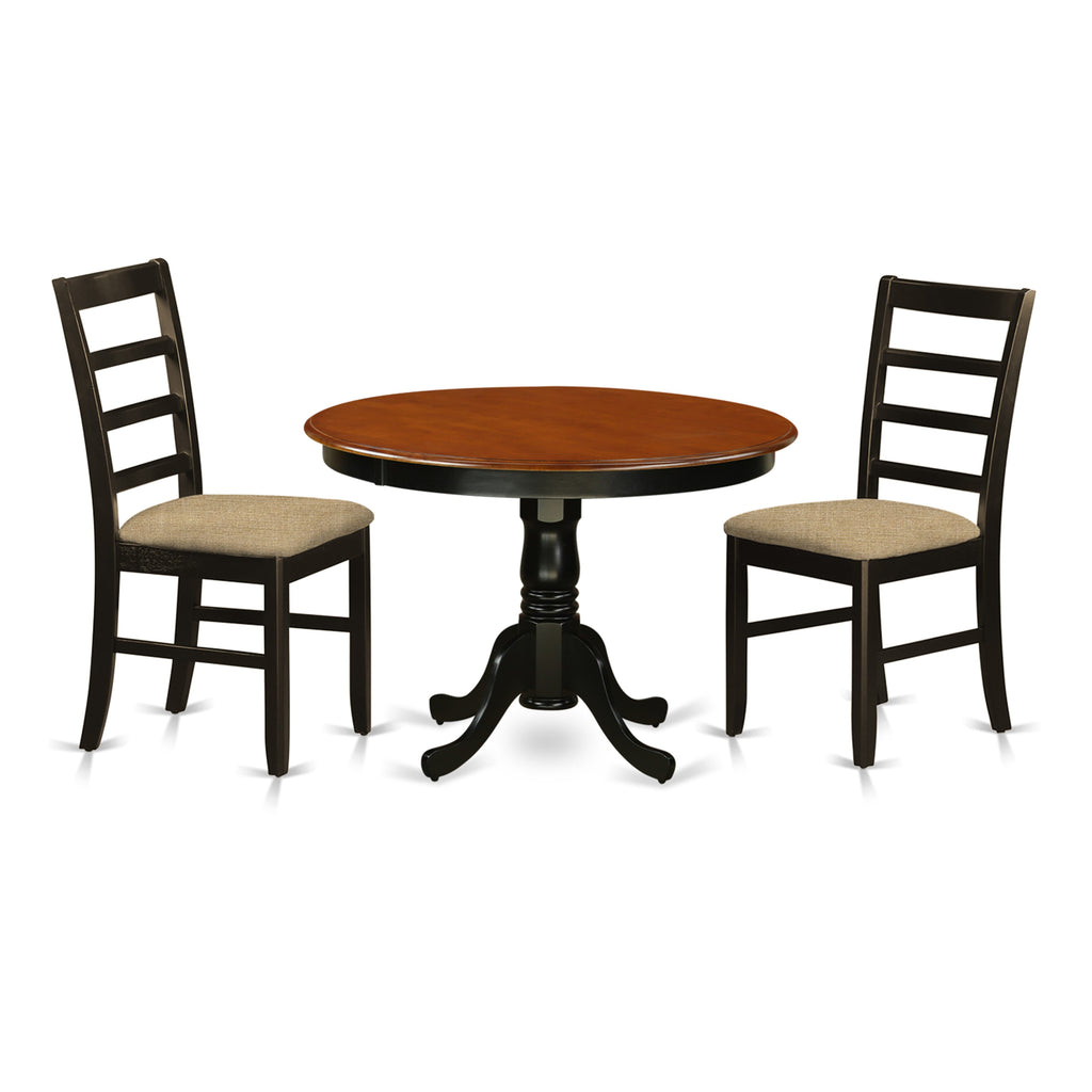 Versatile 3-Piece Dining Suite Round Pedestal Table & 2 Linen Chairs SK HLPF3-CQT-5, Black-Cherry Finish