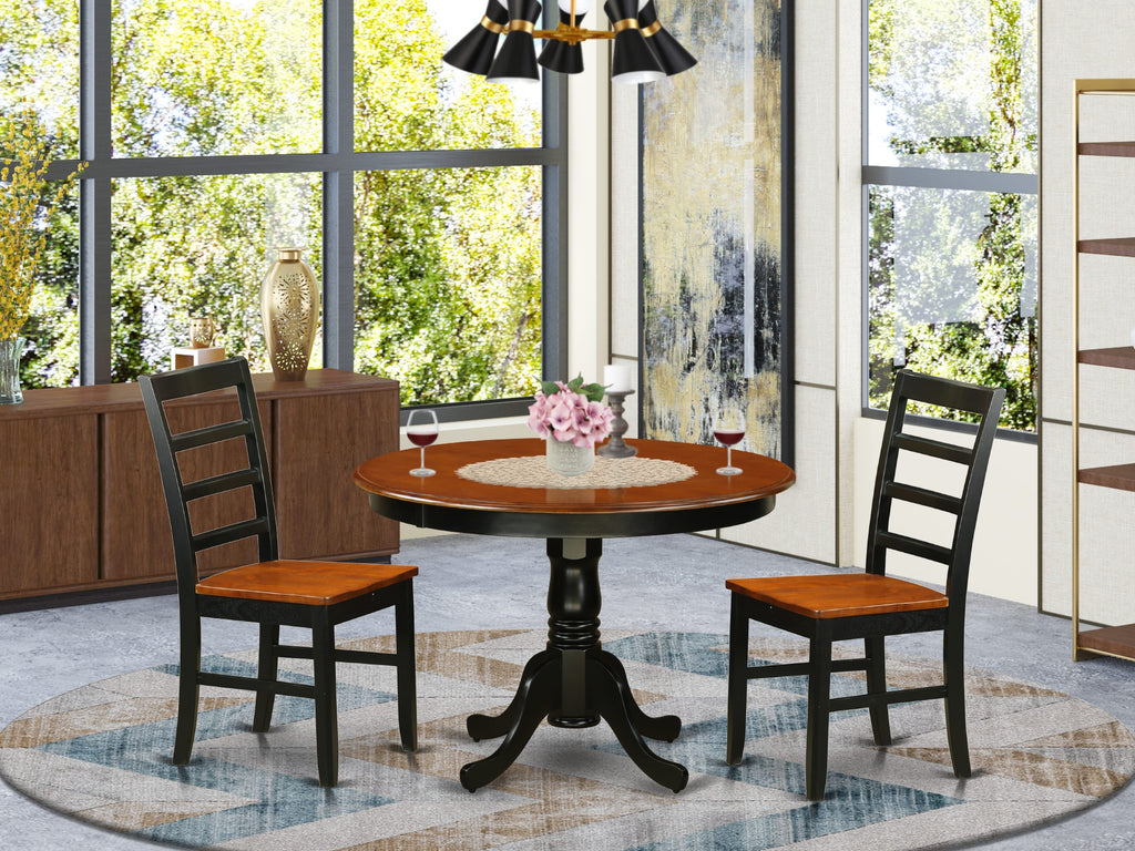 Charming 3-Piece Set, HLPF3-ZKD-W Round Table & Two Chairs, 42 Black & Cherry