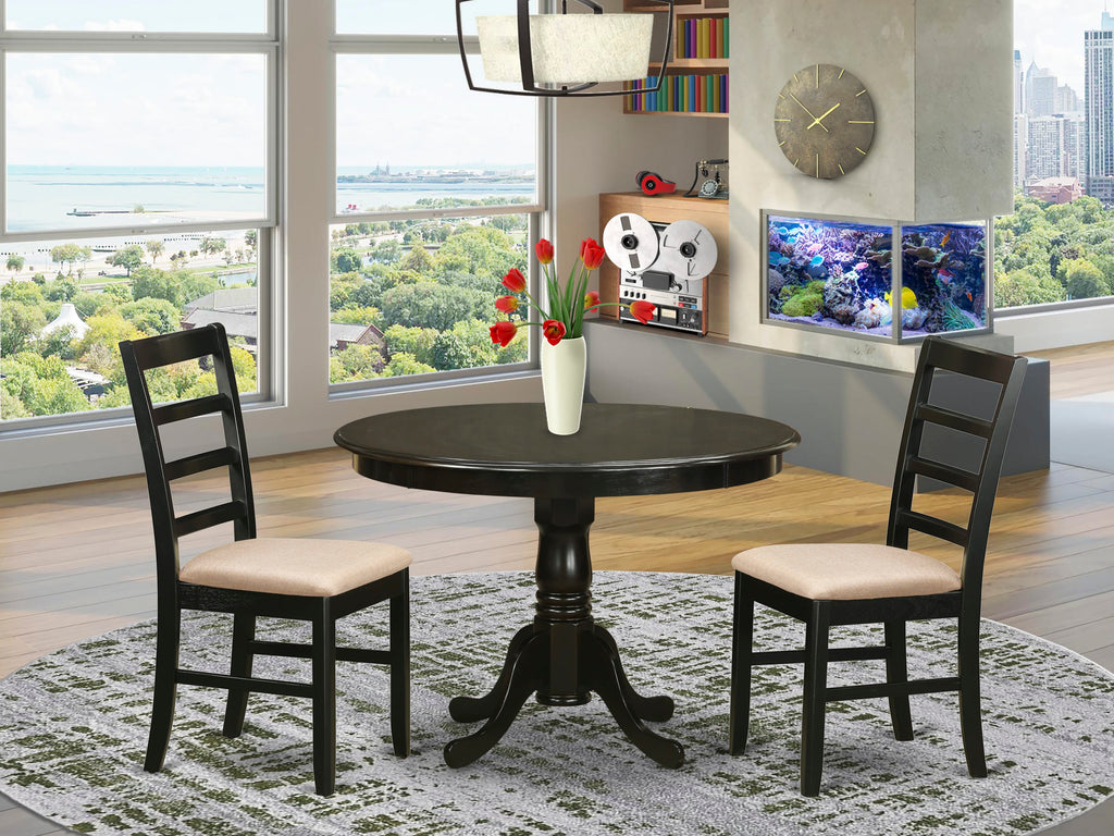 HLPF3-L6L-I 3 Pc Dining Set - Round Table & Upholstered Chairs, 42 Cappuccino