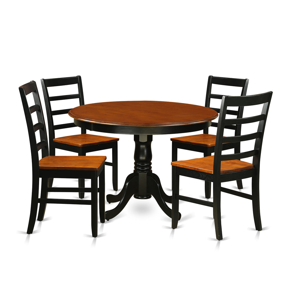 5-Piece HLPF5-2K0-I Dining Set with Round Table and 4 Chairs in Black & Cherry, 42x42