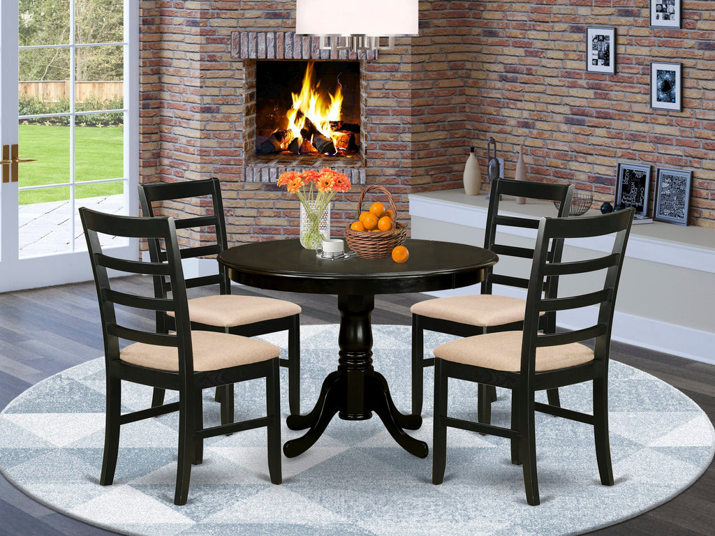 HLPF5-NFW-K 5-Piece Dining Set for 4 with Round Table & Upholstered Chairs, Cappuccino Finish