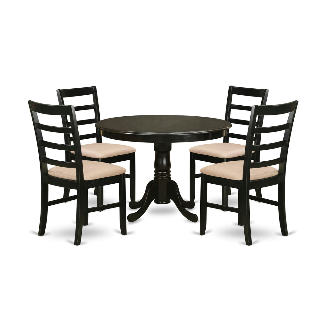 HLPF5-NFW-K 5-Piece Dining Set for 4 with Round Table & Upholstered Chairs, Cappuccino Finish