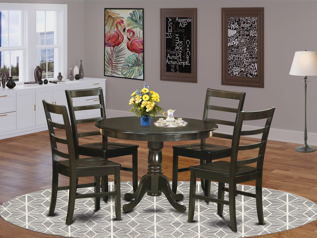 HLPF5-8N3-K Elegant 5-Piece Dining Set with Round Pedestal Table and 4 Chairs, 42x42 Cappuccino