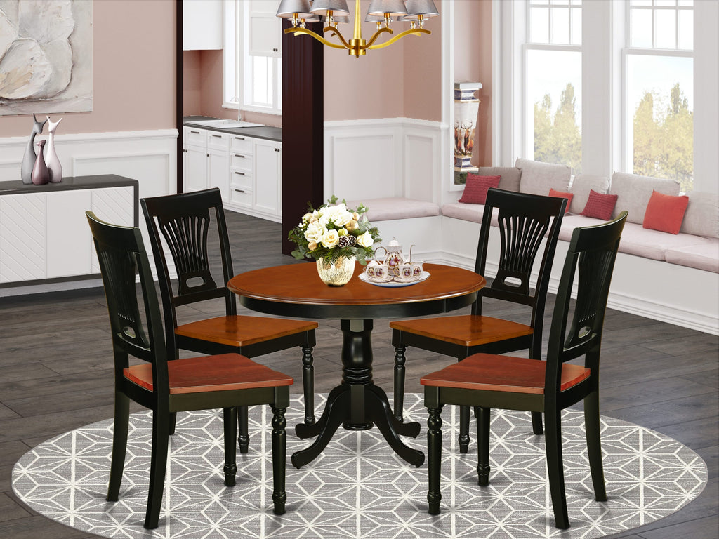 HLPL5-OQR-O Dining Ensemble 5-Piece Set with Circular Table & 4 Chairs, Exquisite Black & Cherry Finish