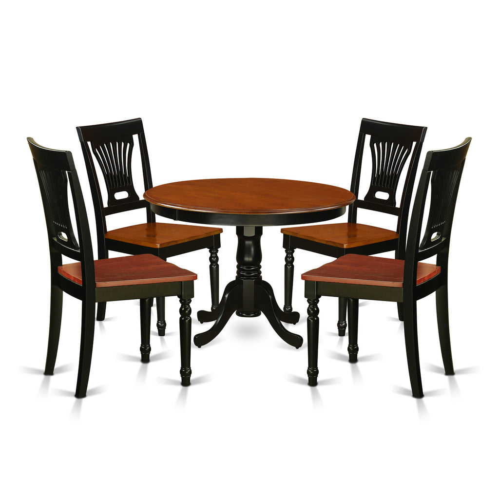 HLPL5-OQR-O Dining Ensemble 5-Piece Set with Circular Table & 4 Chairs, Exquisite Black & Cherry Finish