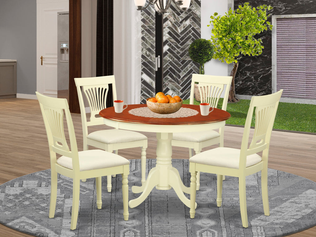 HLPL5-OR8-2 5 Piece Round Pedestal Dining Collection with 4 Upholstered Chairs, Buttermilk & Cherry Finish, 42 Inches