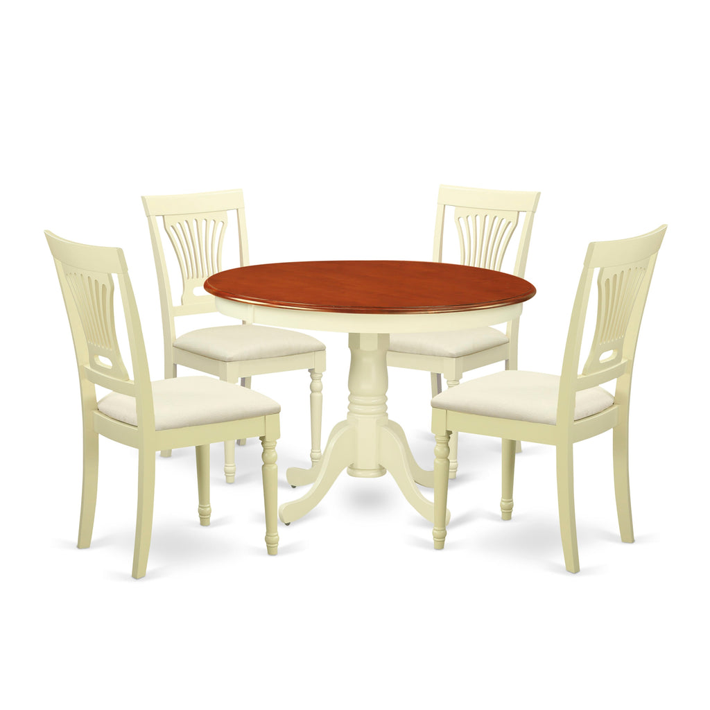 HLPL5-OR8-2 5 Piece Round Pedestal Dining Collection with 4 Upholstered Chairs, Buttermilk & Cherry Finish, 42 Inches